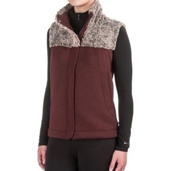 North Face Vest Hybrination Thermal Faux Fur Fall Winter Burgundy Gray Size XS - Picture 1 of 14